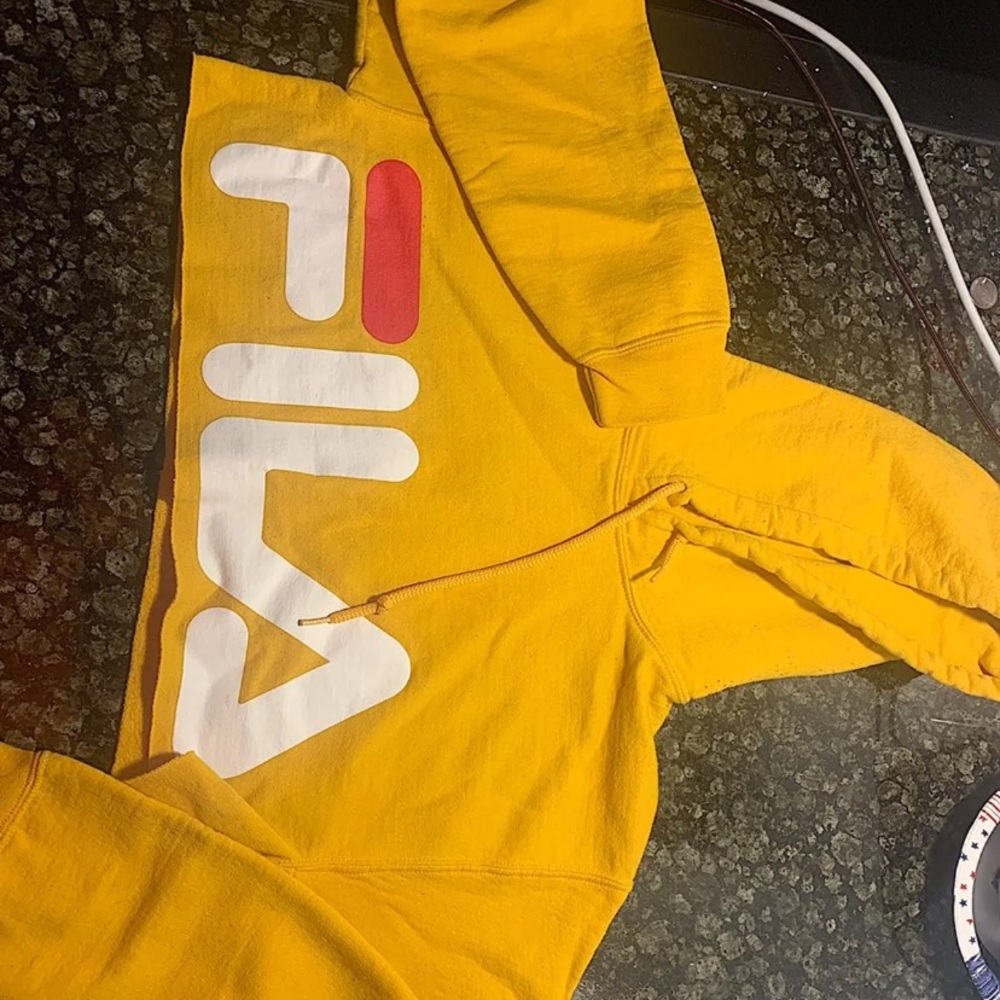Yellow Cropped Fila hoodie